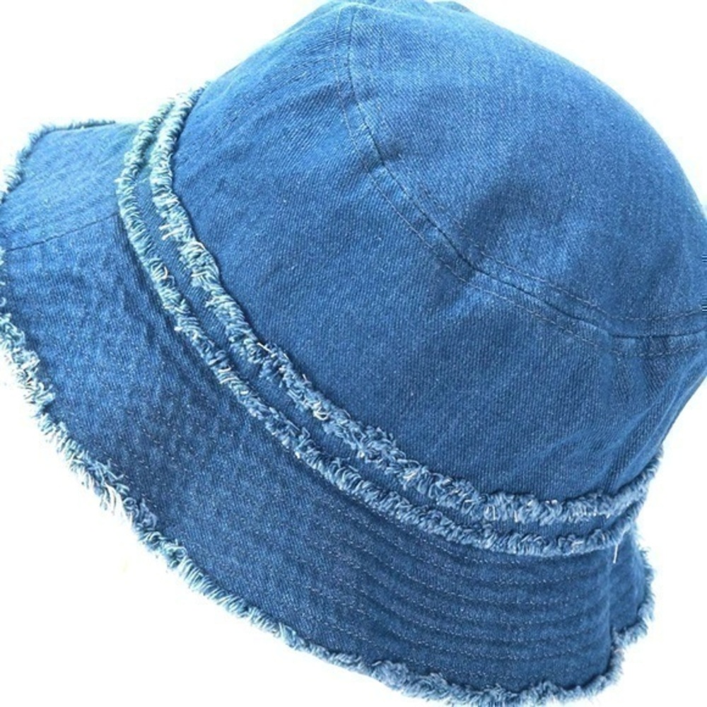 Denim bucket hat raw hem raw edges blue jean color barely preloved